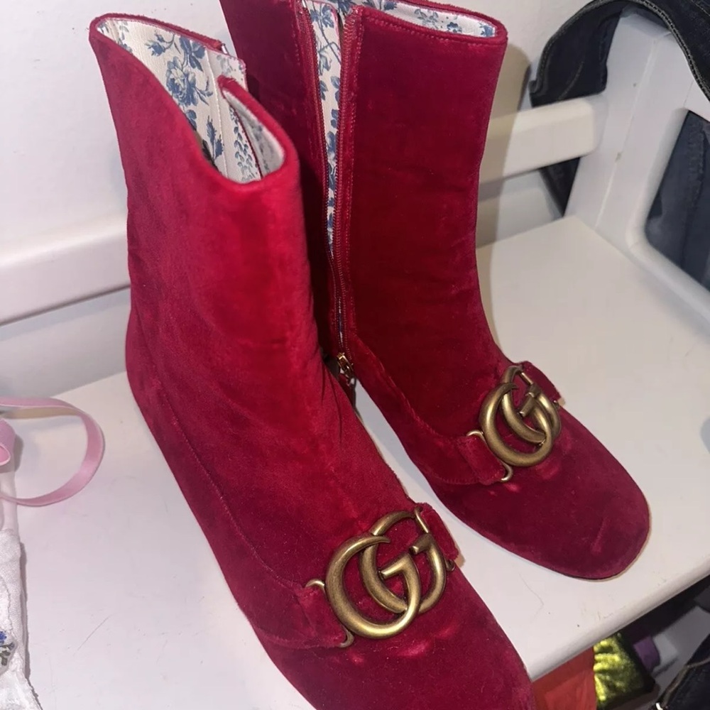 Gucci Red Velvet MARMONT Boots Size 39